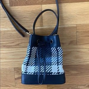 Tory Burch Mini Navy Plaid Bucket Bag